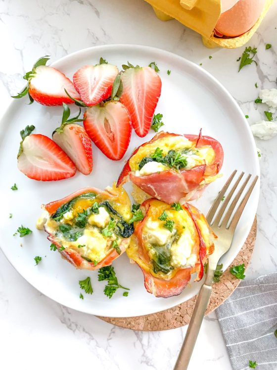 Healthy Spinach, Goat Cheese, and Prosciutto Egg Cups (gluten free